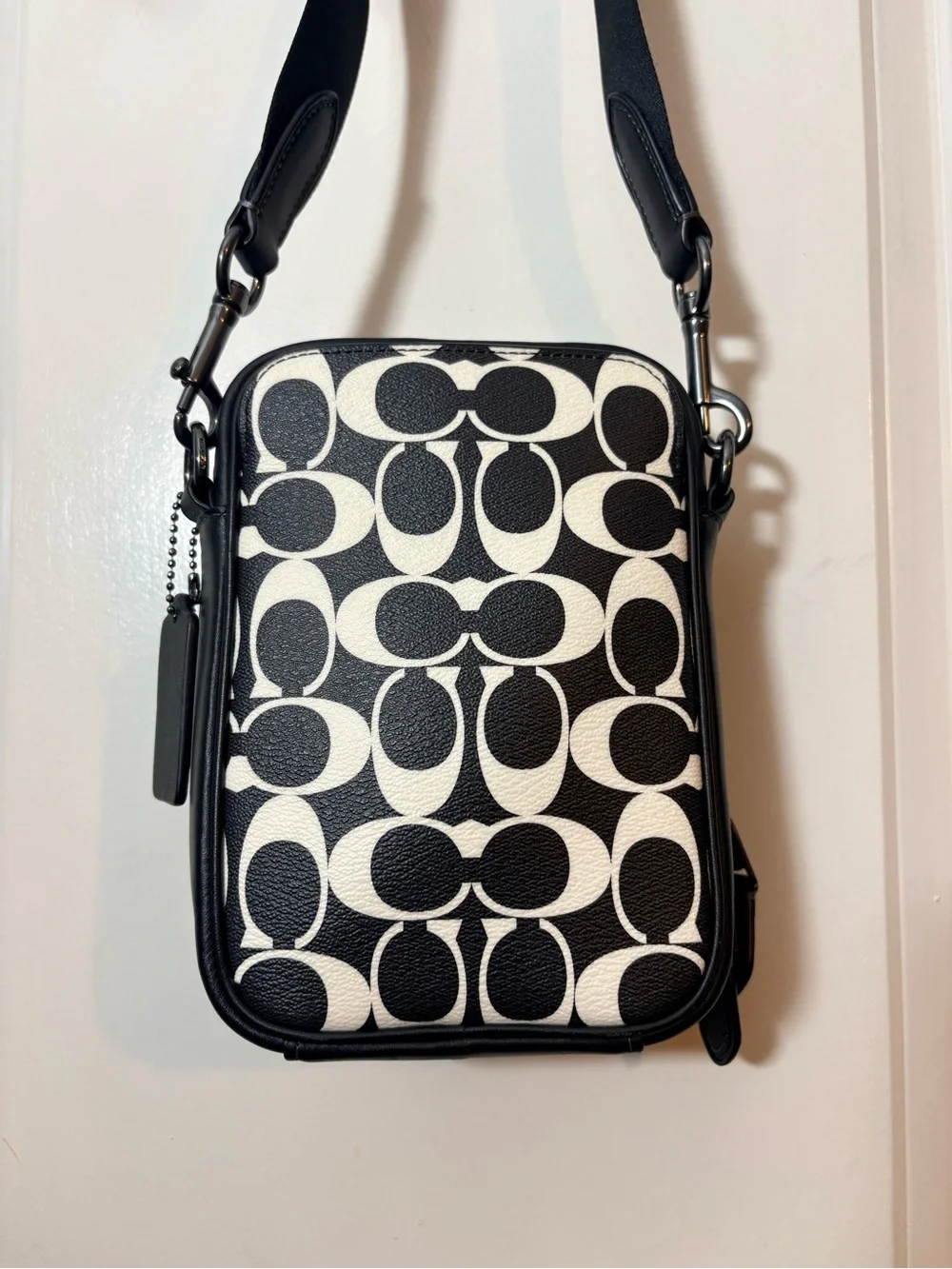 Coach Stanton Crossbody Bag Signature Canvas Black White